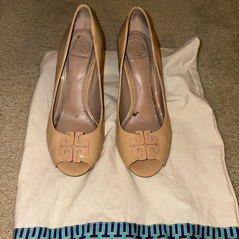 Tory Burch Beige Peep-Toe Heels